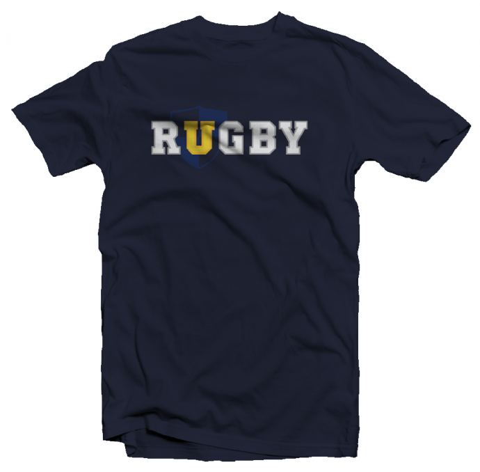dark blue T with URugby logo on front