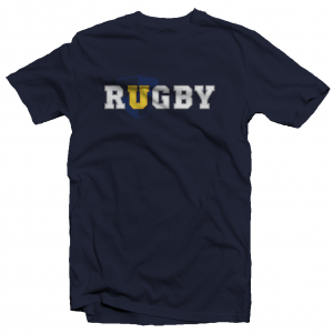 dark blue T with URugby logo on front